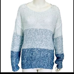 RDI Blue Ombre Melange Loose Open Knit Pullover Sweater, Size lg